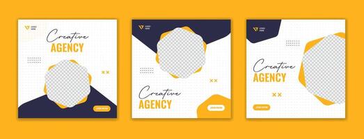 Yellow hexagon corporate social media post design, creative business agency square layout vector