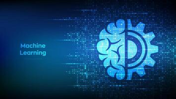 Machine learning icon made with binary code. AI Artificial Intelligence. Deep learning. Data mining, Big Data, algorithm, neural network . Digital code background with digits 1.0. Illustration. vector
