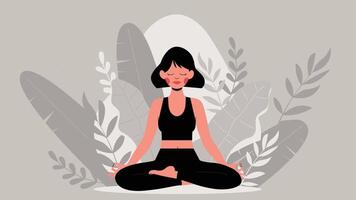 Business woman meditating yoga. Health and relax. Pastel colors vector