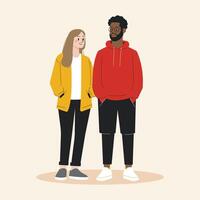 Multiracial and multinational diverse couple wearing casual outfits standing together vector