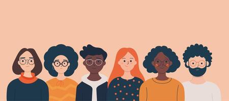 Diverse work team of people, flat pastel colors illustration vector