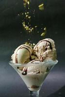 Two Scoops of Ice Cream in Glass Bowl photo