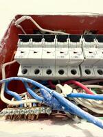 Box Filled With Multiple Electrical Wires and Cables photo