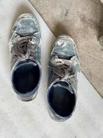 Pair of Shoes Resting on Wooden Floor photo