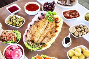 Assorted Food Spread on Table photo