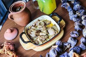 Assorted Food Spread on a Wooden Table photo