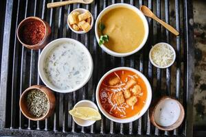 Grill With Assorted Food Bowls photo