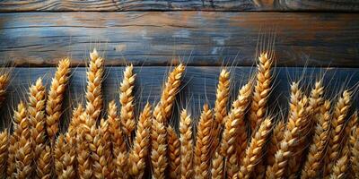 ai generado de madera antecedentes con orejas de grano, eco antecedentes foto