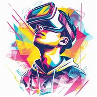 A young man in a VR headset. Abstract Image. illustration photo