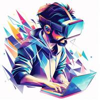 A young man in a VR headset. Abstract Image. illustration photo