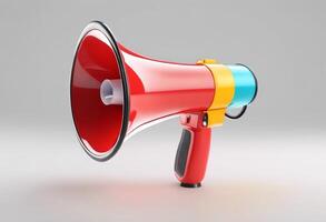 AI generated colourful cute plastic megaphone, 3D Style, rendering, white background photo