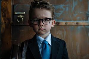 Portrait of a young boy wearing suits business concept photo