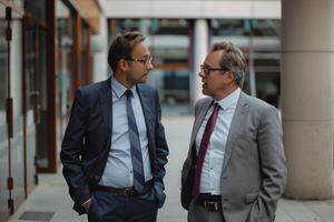 conglomerates talking to each other after a conference photo