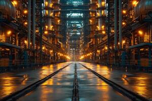 Industrial factory production line. Interior of the factory photo