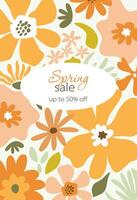 Floral background with flowers, leaves. Editable template for greeting card, poster banner, invitation, social media post, mobile apps. Hello spring. Spring sale. Summer sale vector