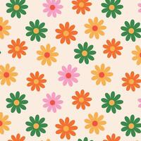 Abstract seamless pattern with vintage groovy daisy flowers. design y2k. 60s, 70s, 80s style vector