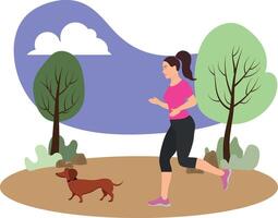 A girl runs through the park. Outdoor sports. High quality illustration. vector