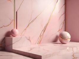 AI generated Pink and Gold Luxury Marble Product Stand, Limestone Background photo