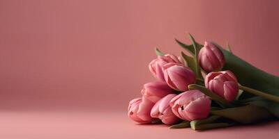 AI generated Pink tulips on a pink background photo