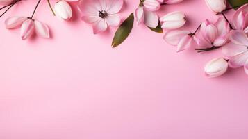 AI generated Spring flowers on pink background photo