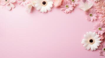 AI generated Spring flowers on pink background photo