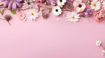 AI generated Spring flowers on pink background photo