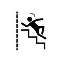 Caution falling down the stairs behind walls sign age shadow silhouette illustration isolated on square white background. Simple flat cartoon styled drawing. vector