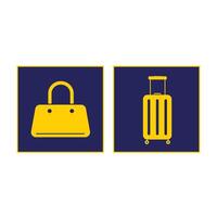 Yellow airport baggage or bags signage shadow silhouette illustration set bundle on square dark backgrounds. Simple flat cartoon object drawing. vector