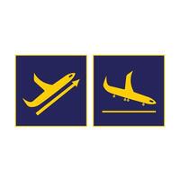 Yellow airport plane departures and arrival landing signage shadow silhouette illustration set bundle on square dark backgrounds. Simple flat cartoon object drawing. vector