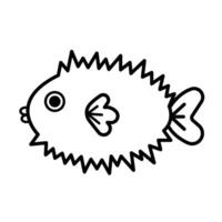 Cute pufferfish with simple flat cartoon art styled illustration outline isolated on square white background. Simple flat cartoon drawing. vector