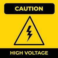 Caution high voltage electricity warning yellow triangle sign age sticker poster illustration isolated on square background. Simple flat cartoon styled drawing. vector