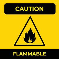 Caution fire flammable warning yellow triangle sign age sticker poster illustration isolated on square background. Simple flat cartoon styled drawing. vector