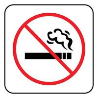 No Smoking area sign age rule with red cross warning circle. Cigarette smoke not allowed illustration silhouette poster isolated on white square background. vector