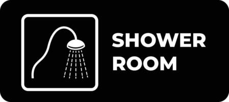 Black and white shower room with waters shadow signage illustration silhouette isolated on rectangle background. Simple flat cartoon styled drawing. vector