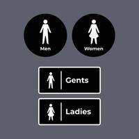 Men women and gents ladies toilet sign age icon illustration set bundle isolated on square gray background. Simple flat monochrome black and white drawing. vector