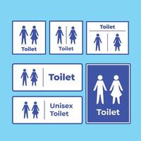 Blue and white unisex men women and gents ladies toilet sign age icon illustration set bundle isolated on square background. Simple flat doodle drawing collection. vector