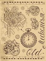 Old mechanism of clock in steampunk style vector