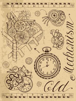 Old mechanism of clock in steampunk style
