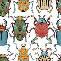 Seamless pattern with colorful mystic decorated bugs against white background, fantasy concept. vector