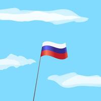 The Russian flag is hoisted on a flagpole against a peaceful sky and white clouds. vector