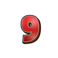 Red Cartoon Number 9 Sticker png
