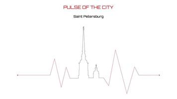 A image of the heart rhythm or pulse, with the outlines of Peter and Paul's fortress. vector