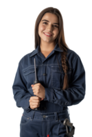 portrait of latin car mechanic girl holding screwdriver png