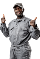 portrait of an afro american male car mechanic with thumb up pose png