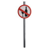 No alcohol sign on the road clipart flat design icon isolated on transparent background, 3D render road sign and traffic sign concept png