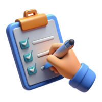 3d checklist icon with hand marking tasks, perfect for presentations, app interface, and productivity concepts png