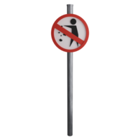 Do not litter sign on the road clipart flat design icon isolated on transparent background, 3D render road sign and traffic sign concept png