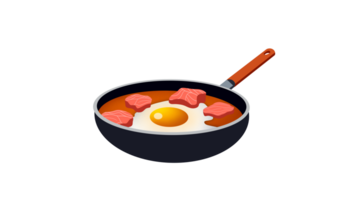 steak and eggs in a cast iron pan, Steak pan frying and cooking, chicken noodle soup ramen with egg, various cast iron pan skillets with meat, eggs and vegetables png