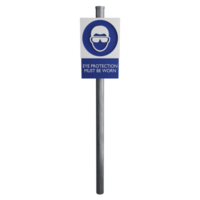 Eye protection must be worn sign on the road clipart flat design icon isolated on transparent background, 3D render road sign and traffic sign concept png