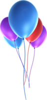 three balloons with blue, red and purple colors png